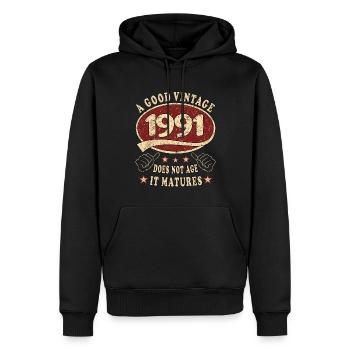 32ème Anniversaire 1991 32 Bon Millésime - Sweat à capuche Premium bio Homme - noir - Devant - Nico (187cm)
