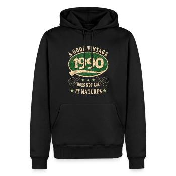 33ème anniversaire 1990 33 Bon millésime - Sweat à capuche Premium bio Homme - noir - Devant - Nico (187cm)