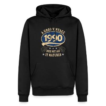 33ème anniversaire 1990 33 Bon millésime - Sweat à capuche Premium bio Homme - noir - Devant - Nico (187cm)