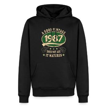 36ème anniversaire 1987 36er Bon millésime - Sweat à capuche Premium bio Homme - noir - Devant - Nico (187cm)