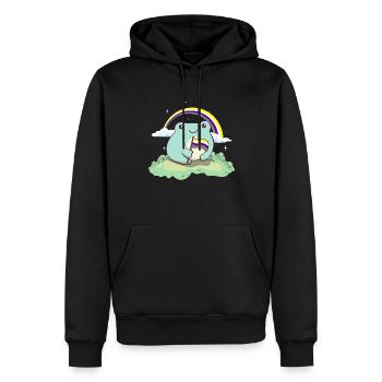 Nicht-binäre Stolz Flagge Niedlicher Frosch Subtil - Männer Premium Bio Hoodie - Schwarz - Vorne - Nico (187cm)