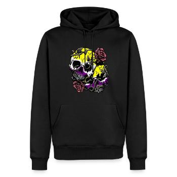 Non Binaire Fierté Drapeau Crâne Roses Subtil LGBT - Sweat à capuche Premium bio Homme - noir - Devant - Nico (187cm)