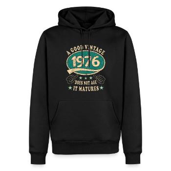 47ème Anniversaire 1976 '47 Bon millésime - Sweat à capuche Premium bio Homme - noir - Devant - Nico (187cm)