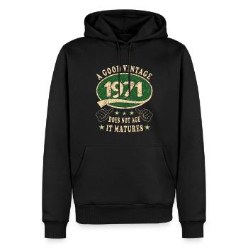 52e anniversaire 1971 52 Bon millésime - Sweat à capuche Premium bio Homme - noir - Devant - Nico (187cm)