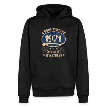 52e anniversaire 1971 52 Bon millésime - Sweat à capuche Premium bio Homme - noir - Devant - Nico (187cm)