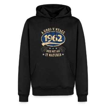 61ème anniversaire 1962 '61 Bon Millésime - Sweat à capuche Premium bio Homme - noir - Devant - Nico (187cm)