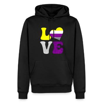 Nicht-binäre Stolz Flagge LIEBE Herz LGBTQ - Männer Premium Bio Hoodie - Schwarz - Vorne - Nico (187cm)