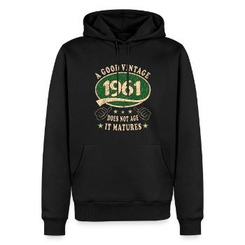 62ème Anniversaire 1961 '62 Bon Millésime - Sweat à capuche Premium bio Homme - noir - Devant - Nico (187cm)