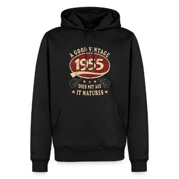 68. Geburtstag 1955 68er Guter Jahrgang - Männer Premium Bio Hoodie - Schwarz - Vorne - Nico (187cm)