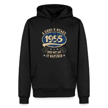 68. Geburtstag 1955 68er Guter Jahrgang - Männer Premium Bio Hoodie - Schwarz - Vorne - Nico (187cm)