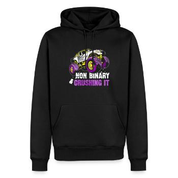Nicht-binärer Stolz Flagge Monster Truck - Männer Premium Bio Hoodie - Schwarz - Vorne - Nico (187cm)