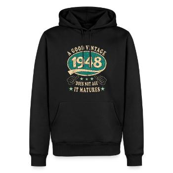 75e anniversaire 1948 75 Bon millésime - Sweat à capuche Premium bio Homme - noir - Devant - Nico (187cm)