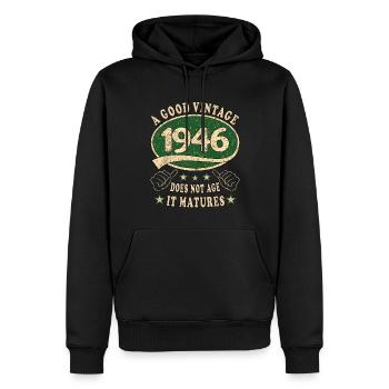 77. Geburtstag 1946 77er Guter Jahrgang - Männer Premium Bio Hoodie - Schwarz - Vorne - Nico (187cm)