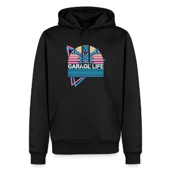 Drôle de mécanicien rétro - Sweat à capuche Premium bio Homme - noir - Devant - Nico (187cm)