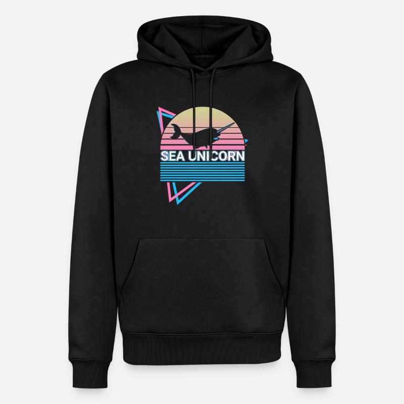 Narwal Retro - Männer Premium Bio Hoodie - Schwarz