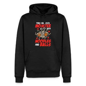 Das fliegende Spaghettimonster - Männer Premium Bio Hoodie - Schwarz - Vorne - Nico (187cm)