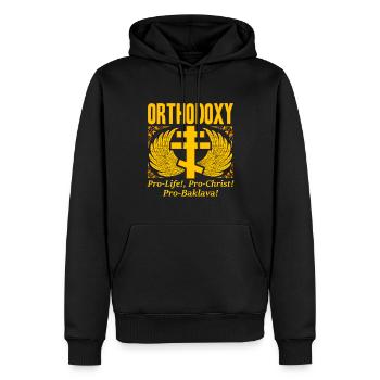 Orthodoxe - Sweat à capuche Premium bio Homme - noir - Devant - Nico (187cm)