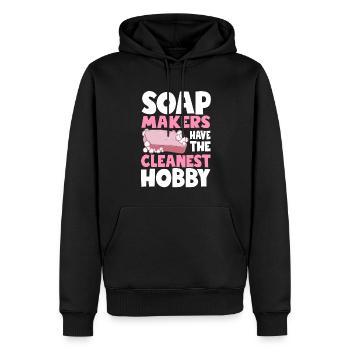 Fabrication de savon, savonnier, savonologue - Sweat à capuche Premium bio Homme - noir - Devant - Nico (187cm)