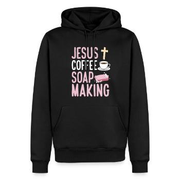 Fabricant de savon Soapologist - Sweat à capuche Premium bio Homme - noir - Devant - Nico (187cm)