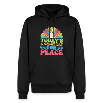 Hippie Frieden Freundlichkeit - Männer Premium Bio Hoodie - Schwarz - Vorne - Nico (187cm)