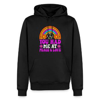 Drôle Hippie Peace Kindness Groovy - Sweat à capuche Premium bio Homme - noir - Devant - Nico (187cm)
