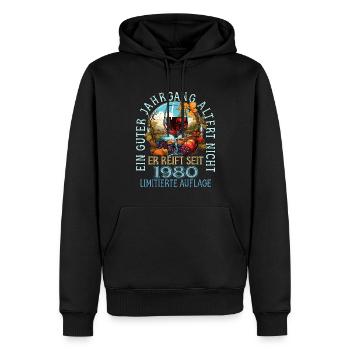 43. Geburtstag 1980 43er Guter Jahrgang - Männer Premium Bio Hoodie - Schwarz - Vorne - Nico (187cm)