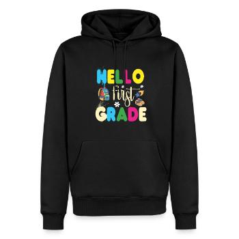Hallo 1. Klasse Zurück zur Schule Erster Tag - Männer Premium Bio Hoodie - Schwarz - Vorne - Nico (187cm)