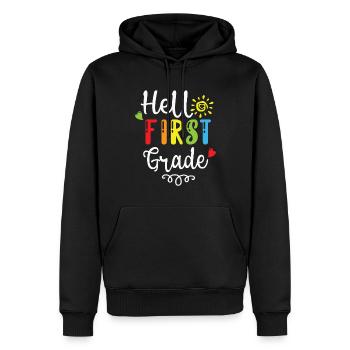 Hallo 1. Klasse Zurück zur Schule Erster Tag - Männer Premium Bio Hoodie - Schwarz - Vorne - Nico (187cm)