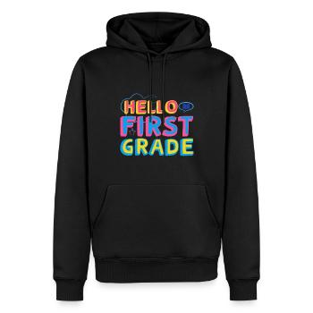 Bonjour 1ère année de rentrée scolaire Premier jour - Sweat à capuche Premium bio Homme - noir - Devant - Nico (187cm)