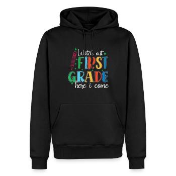 Hallo 1. Klasse Zurück zur Schule Erster Tag - Männer Premium Bio Hoodie - Schwarz - Vorne - Nico (187cm)