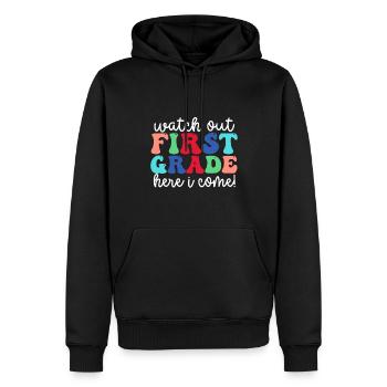Hallo 1. Klasse Zurück zur Schule Erster Tag - Männer Premium Bio Hoodie - Schwarz - Vorne - Nico (187cm)