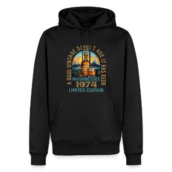 49e anniversaire 1974 49er Good Vintage Whisky - Sweat à capuche Premium bio Homme - noir - Devant - Nico (187cm)