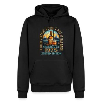 48e anniversaire 1975 48er Good Vintage Whisky - Sweat à capuche Premium bio Homme - noir - Devant - Nico (187cm)