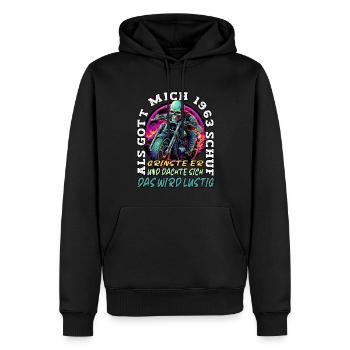 61. Geburtstag als Gott mich schuf Motorrad 1963 - Männer Premium Bio Hoodie - Schwarz - Vorne - Nico (187cm)