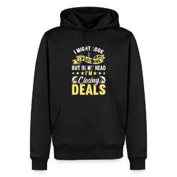 Drôle de courtier d’assurance - Sweat à capuche Premium bio Homme - noir - Devant - Nico (187cm)
