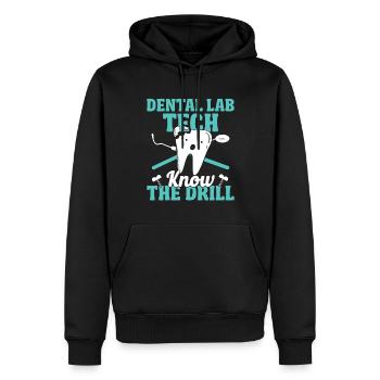 Funny Dental Lab Tech Know The Drill Technician - Men’s Premium Organic Hoodie - black - Front - Nico (187cm)