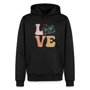 Tape cassette LOVE - Sweat à capuche Premium bio Homme - noir - Devant - Nico (187cm)