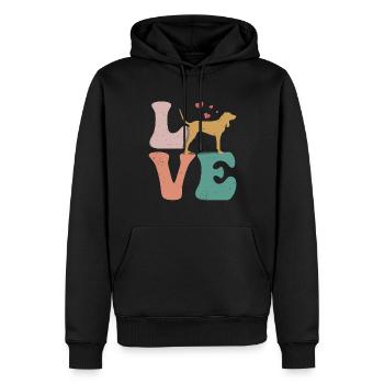 Chien raton laveur LOVE - Sweat à capuche Premium bio Homme - noir - Devant - Nico (187cm)