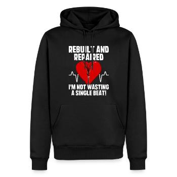 Récupération d’une opération à cœur ouvert - Sweat à capuche Premium bio Homme - noir - Devant - Nico (187cm)