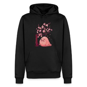 Kawaii Blobfish fleurs de cerisier japonais - Sweat à capuche Premium bio Homme - noir - Devant - Nico (187cm)