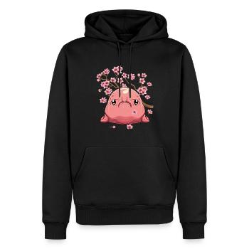 Kawaii Blobfish fleurs de cerisier japonais - Sweat à capuche Premium bio Homme - noir - Devant - Nico (187cm)