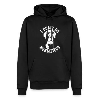 Dogue allemand Drôle Je ne fais pas de matins - Sweat à capuche Premium bio Homme - noir - Devant - Nico (187cm)