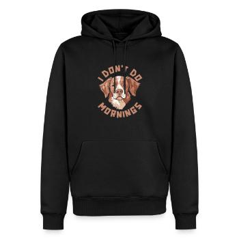 Épagneul breton Drôle Je ne fais pas les matins - Sweat à capuche Premium bio Homme - noir - Devant - Nico (187cm)