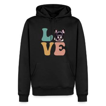 Bouledogue français Frenchie amoureux des chiens - Sweat à capuche Premium bio Homme - noir - Devant - Nico (187cm)