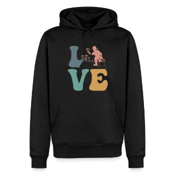 Chasse aux champignons, Chasseur de champignons, Mycologie - Sweat à capuche Premium bio Homme - noir - Devant - Nico (187cm)