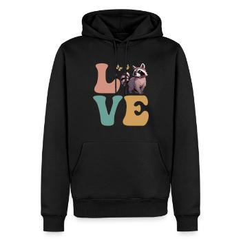 Chat des rues raton laveur mignon - Sweat à capuche Premium bio Homme - noir - Devant - Nico (187cm)