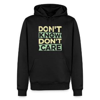 Humour noir Drôle Ne sais pas Je m’en fous - Sweat à capuche Premium bio Homme - noir - Devant - Nico (187cm)