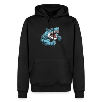 Requin biceps tatouage j’aime papa - Sweat à capuche Premium bio Homme - noir - Devant - Nico (187cm)