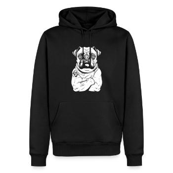 Mops Hund Bizeps Tattoo I Love Dad - Männer Premium Bio Hoodie - Schwarz - Vorne - Nico (187cm)