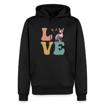 CHER chat Sphynx - Sweat à capuche Premium bio Homme - noir - Devant - Nico (187cm)